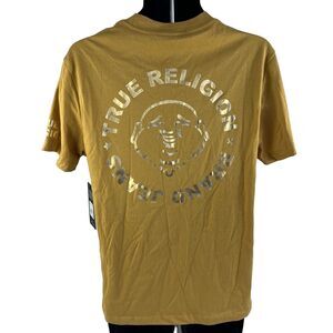 New Mens True Religion Short Sleeve Honey Mustard Gold Foil T-Shirt Sz M NWT